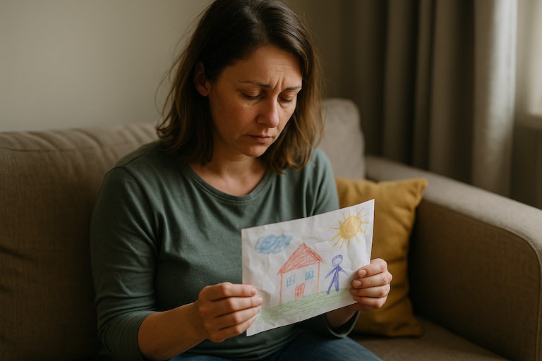 Parent with childs drawing